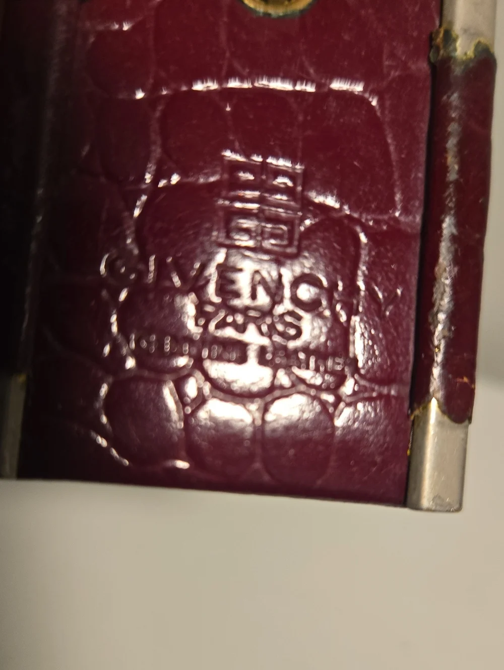 Givenchy Burgundy Croc-Embossed Leather Keyholder with Silver Trim